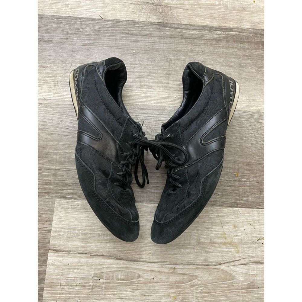 Coach Lexey Tennis Shoes Black Signature Jacquard, Size 6.5